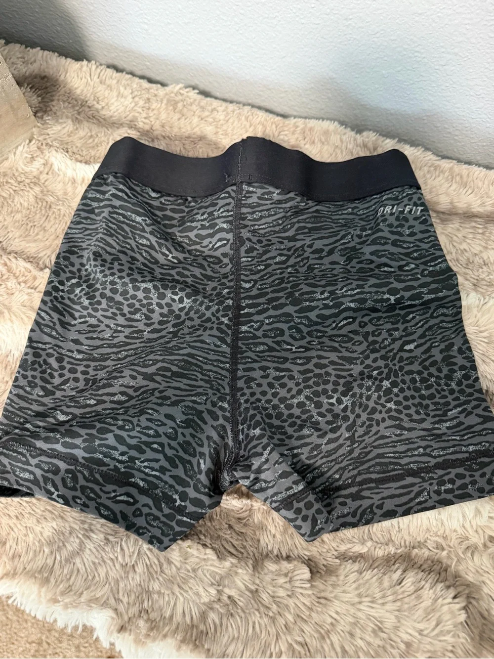 Nike Pro Women’s Black/Gray Animal-Print Bike Shorts with Neon Yellow Swoosh